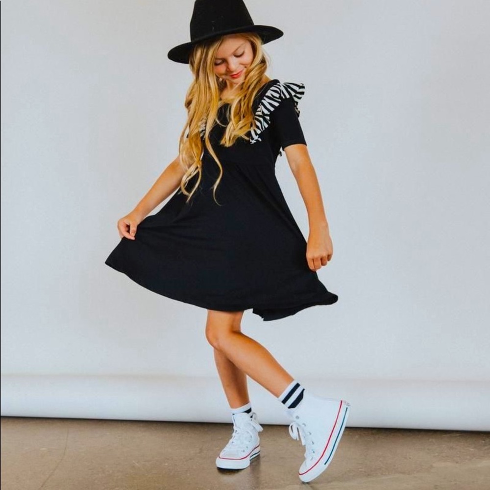 EUC Rags to raches black ruffle swing dress